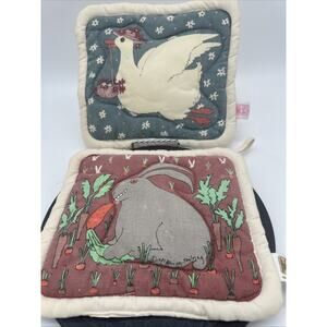 2 1981 Taylor & NG Vintage Pot Holders Signed Geese And Rabbit